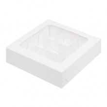 Коробка для конфет на  9шт белая с прозрачной крышкой